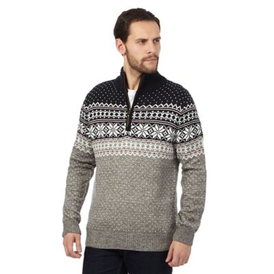 Mantaray Big and tall grey snowflake patterned jumper with wool
